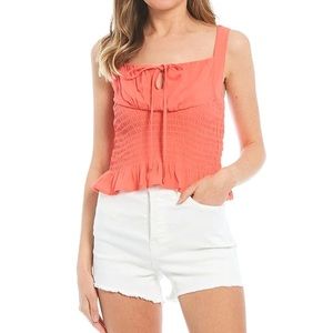 Gianni Bini Coral Smocked Crepe Peplum Tank Top L
